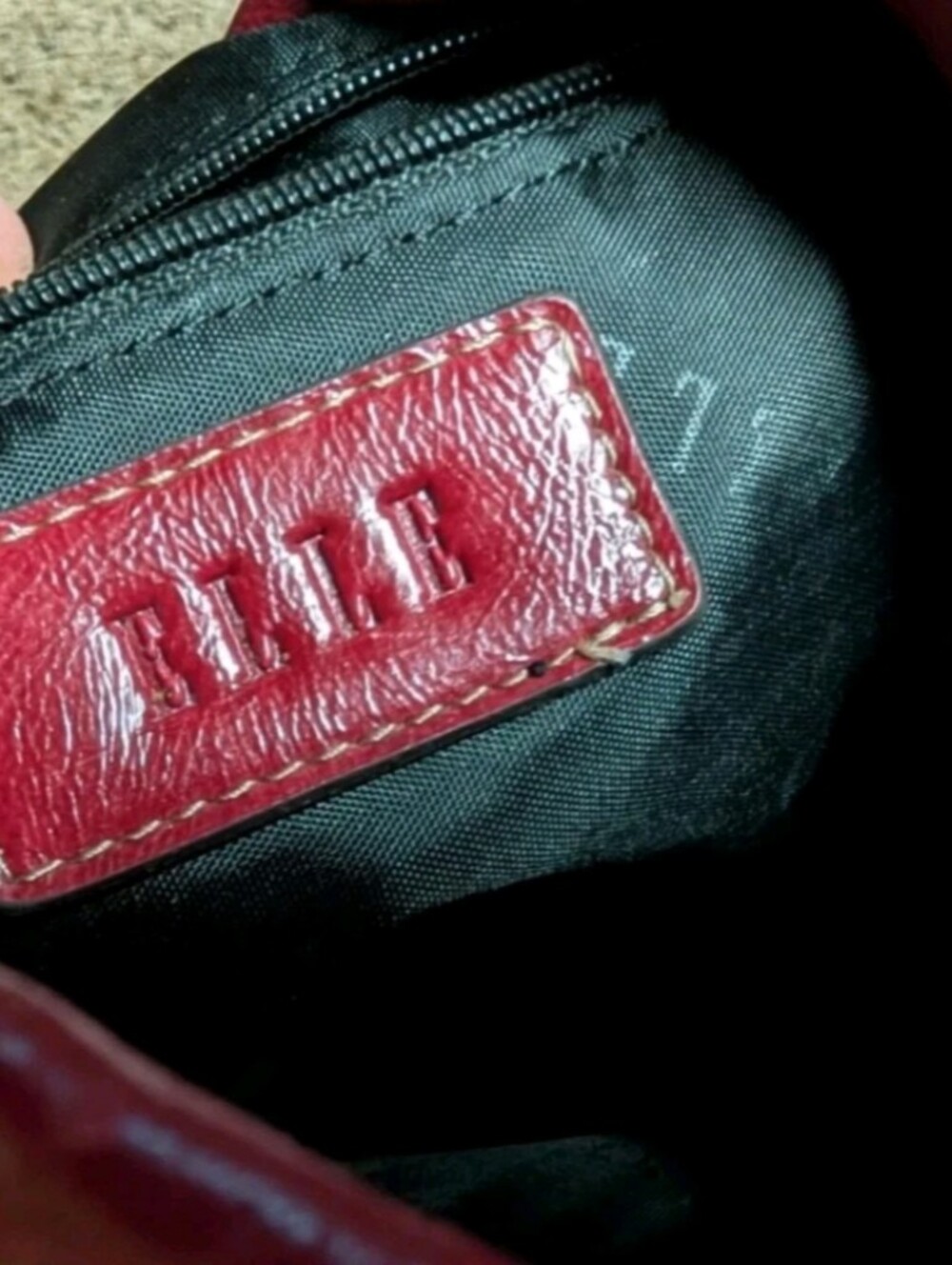 Ellen Tracy Red Leather Shoulder Bag with Embossed Logo